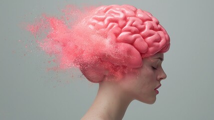 Melting Mindscape, an abstract representation exploring the fragility of human thought, depicting a brain in a state of dissolution, symbolizing mental strain and vulnerability.