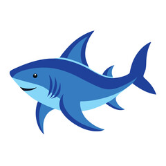 Sea bull blue shark actual colour vector illustration on the white background, black and white colour shark