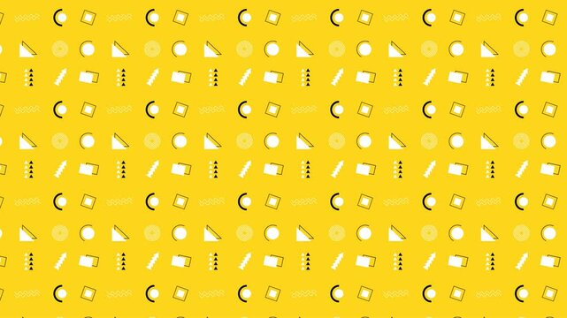 Memphis Design With Yellow Background. 4k Animation
