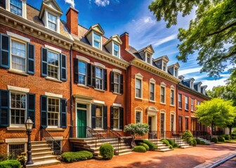 Fototapeta premium Historic Mount Vernon Square Architecture in Washington DC Featuring Charming Brick Row Houses