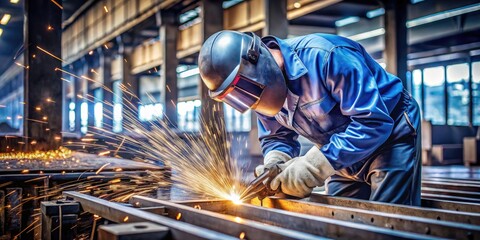 Industrial welding of steel structures showcasing sparks and precision in a construction environment