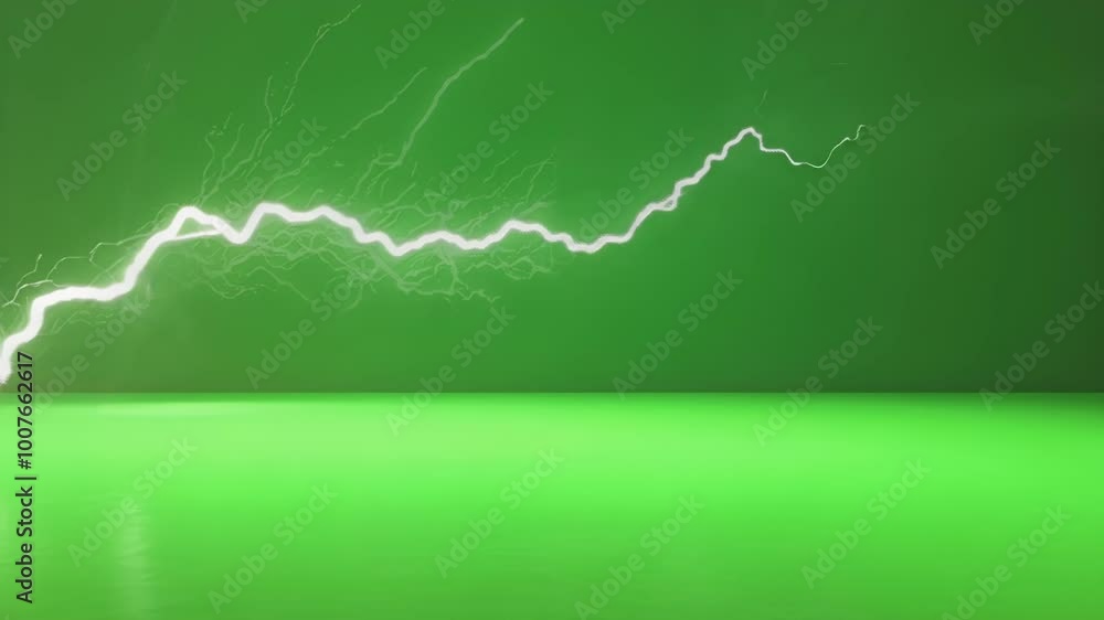 Poster realistic lightning strike effect is flashing over a green screen background, perfect for video edit