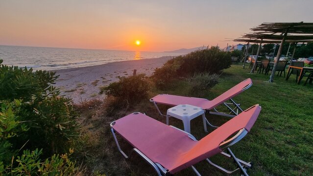 kanali beach in sunset colors , preveza perfecture greece