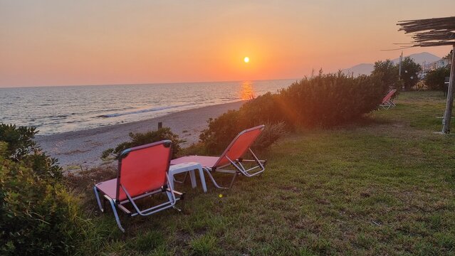 kanali beach in sunset colors , preveza perfecture greece