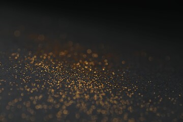 Beautiful shiny golden glitter on black background, closeup