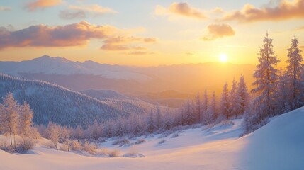 Fototapeta premium Serene winter landscape at sunrise.
