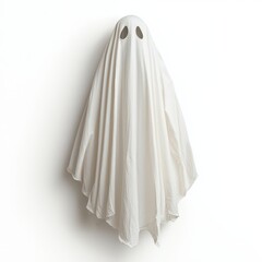 A hanging ghost figure, Halloween decor, white fabric flowing, creepy design, isolated on white background