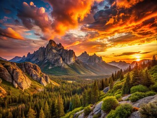 Isolated Romantic Landscape in the West Featuring Dramatic Mountains and Vibrant Sunset Colors