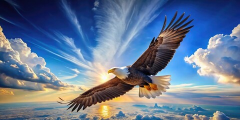 Fototapeta premium Majestic Bird Soaring High in a Clear Blue Sky Capturing the Essence of Freedom and Nature's Beauty