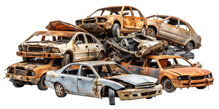 Car Junk Pile Isolated on white background as transparent, PNG