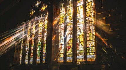 Stained Glass Windows with Sunlight Rays