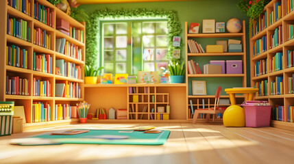 Fototapeta premium 3D cartoon Library School background