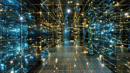 Futuristic Hallway with Illumination and Reflections