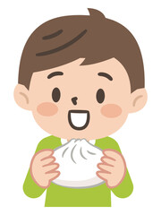 肉まんを食べる男の子のイラスト