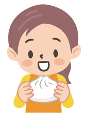 豚まんを食べる女の子のイラスト