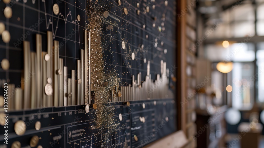 Aufkleber modern data visualization with gold coins and graphs