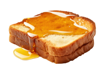 A perfectly toasted honey bread slice with a glossy honey glaze and a pat of butter in the center on a white background
