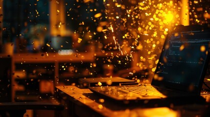 Sparkling Computer Desk in a Dim Workspace