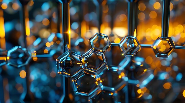 Close-up of a metal structure with hexagonal shapes, creating an abstract background that's futuristic and modern.