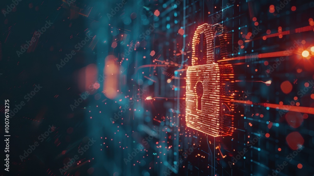 Poster digital lock symbol on data background