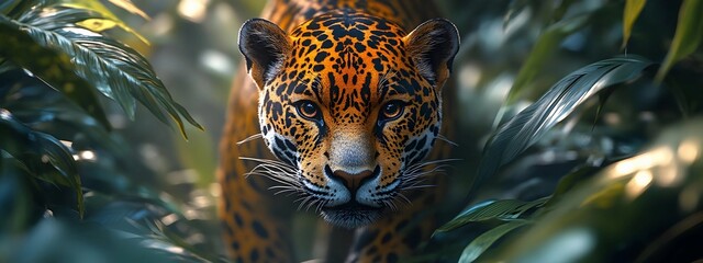 Close-up of a Jaguar's Face in the Jungle - Realistic Image