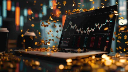 Financial Growth with Gold Coins and Stock Market Chart