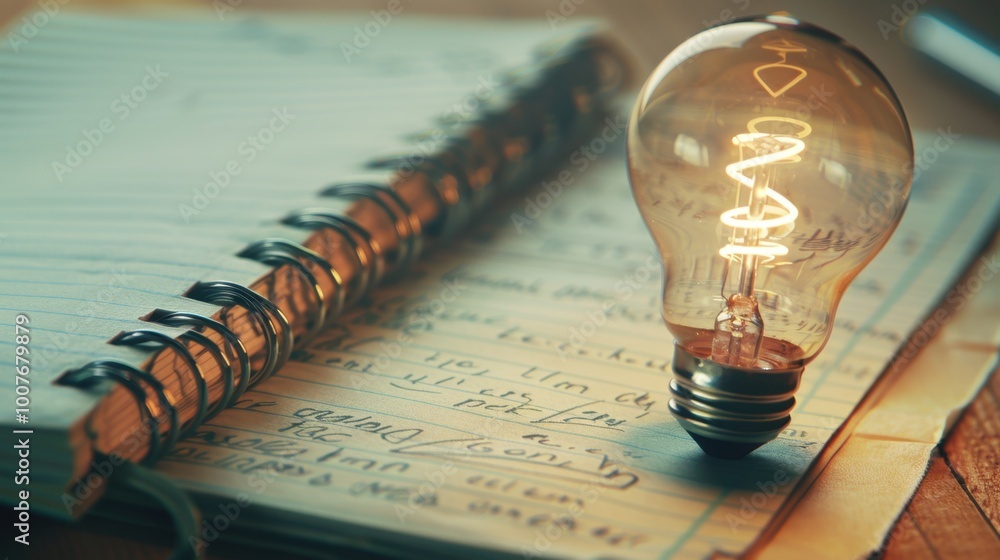 Poster creative idea generation with light bulb and notebook