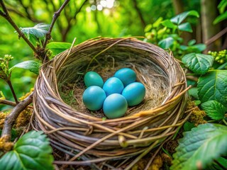 Fototapeta premium Nesting Bluebird Eggs in a Natural Setting Showcasing Springtime Beauty and Avian Life Cycle