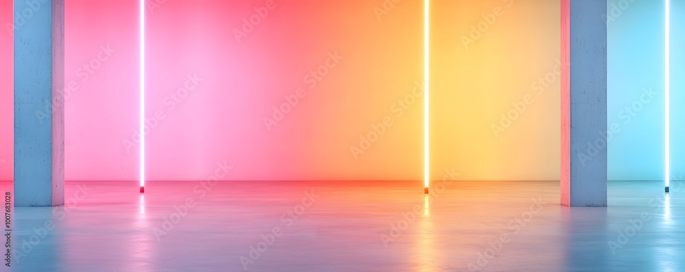 Poster Mysterious Neon Chaos Sharp Angles and Ethereal Figures in a Dynamic Energy Landscape - Captivating Visuals of Contrasting Emotions and Subtle Transitions