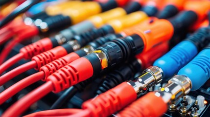 Close-up of Colorful Audio Cable Connections