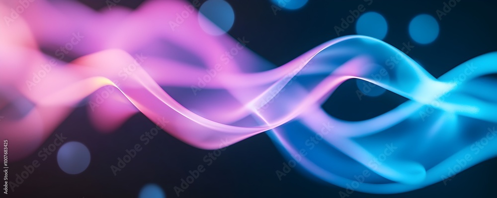Poster dynamic neon flow through soft fog - distorted figures evoking mystery and vibrancy in a captivating
