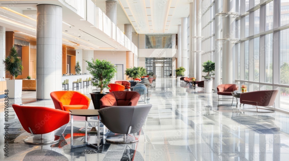 Canvas Prints Modern Lobby with Stylish Seating and Bright Windows