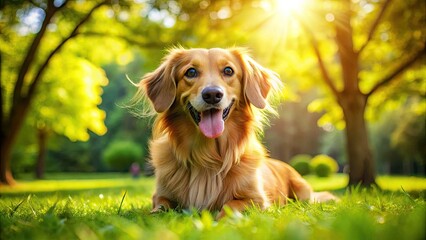 Playful Dachshund Golden Retriever Mix Enjoying a Sunny Day in the Park with Lush Green Background