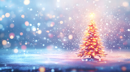 3キラキラ光輝くイルミネーションとクリスマスツリー　Gererated AI