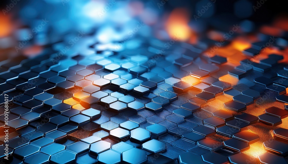 Poster futuristic hexagonal pattern with glowing effects