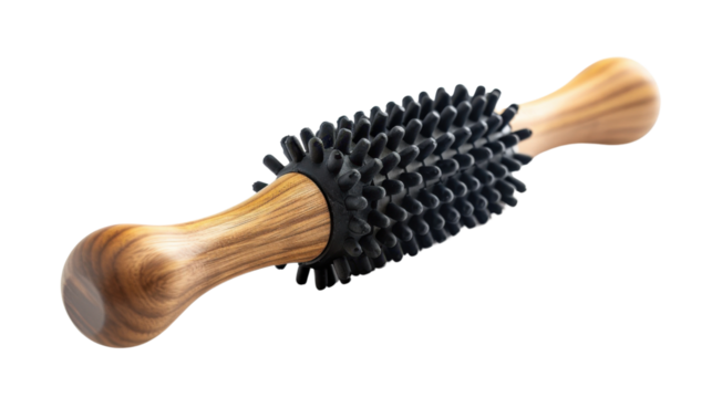 Massage roller with textured surface on white background