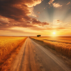Serene Country Road at Sunset