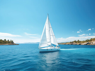 Pristine White Sailboat Gliding Through Clear Waters