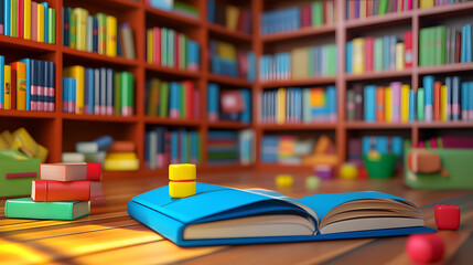 3D cartoon School Library background