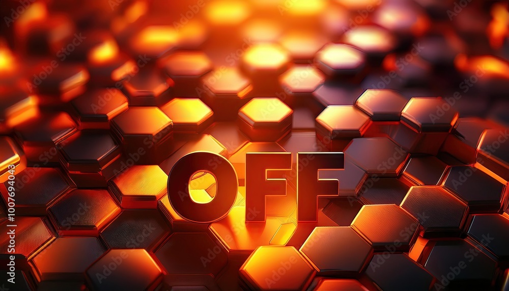 Poster glowing hexagonal pattern with text off