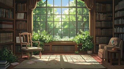 nice anime background for theme, indoor building
