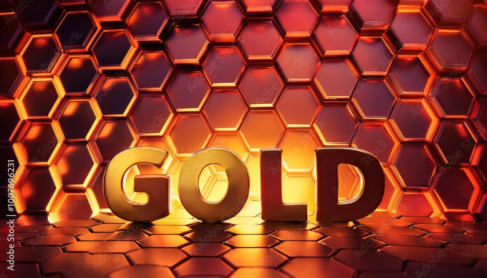 Poster golden hexagonal pattern background with text