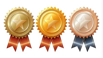 Shiny Gold, Silver, and Bronze Stickers for Awards, Achievements, and Celebrations in Various Designs