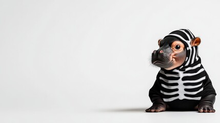 Fototapeta premium Cute animal in a skeleton costume, white isolate background