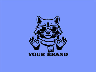 Vector Portrait of a Funny Raccoon, Raccoon Wearing Sunglasses Raccoon Logo Design Cute Raccoon Character