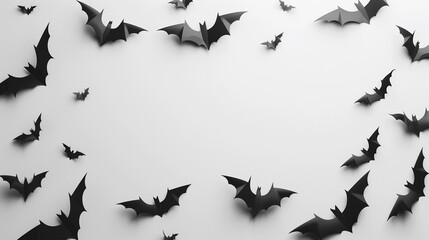 Fototapeta premium Black bats paper cut outs border frame with room for copy text Halloween conservation