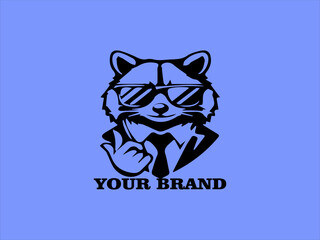 Vector Portrait of a Funny Raccoon, Raccoon Wearing Sunglasses Raccoon Logo Design Cute Raccoon Character