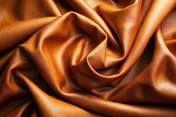Soft Warm Caramel Leather Folds with Subtle Texture Ideal for Design and Fashion Backgrounds