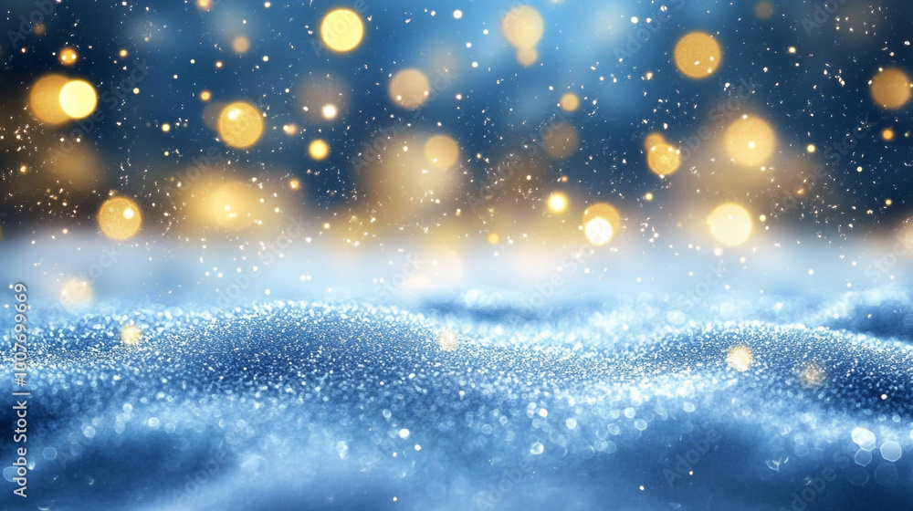 Poster abstract winter background with snow and golden light sparkle. a captivating image of golden glitter