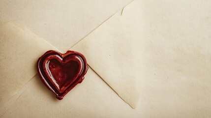 Red Heart Wax Seal on a Cream-Colored Envelope